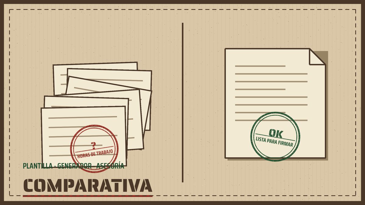 Montón de documentos pendientes con sello rojo de horas de trabajo frente a una declaración lista para firmar con sello verde, ilustración del artículo sobre formas de documentar los envases