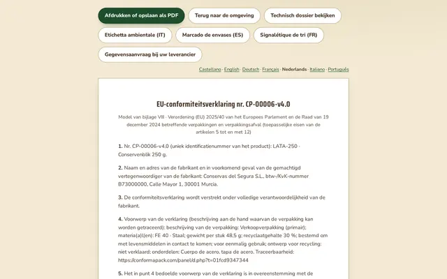 De verklaring — ConformaPack-dashboard in het Nederlands