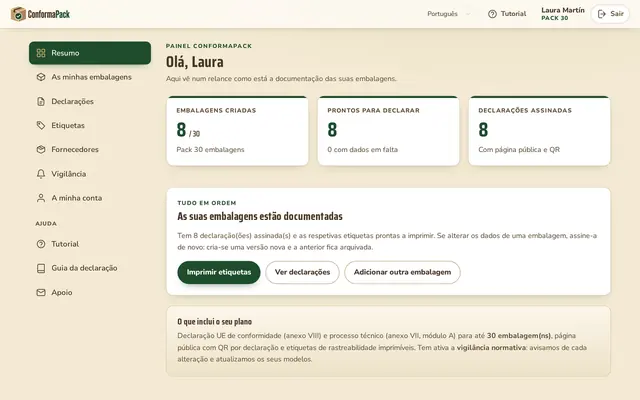 Resumo — painel ConformaPack em português